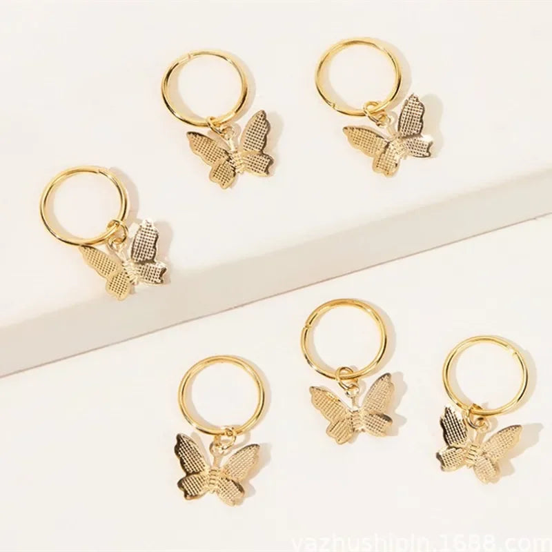 5pcs/bag Hair Braid Bead Butterfly Dreadlock Beads Ring Braiding Hair Sparkly Hair Styling Tool Bohemian Braid Hairs Accessories