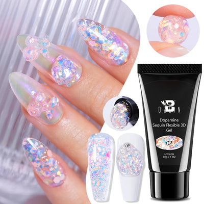 30g Dopamine Sequin Flexible 3D Gel Non Stick Hand Solid Extension Nail Gel Nude Pink White Extension Gel Rhinestone Glue Gel