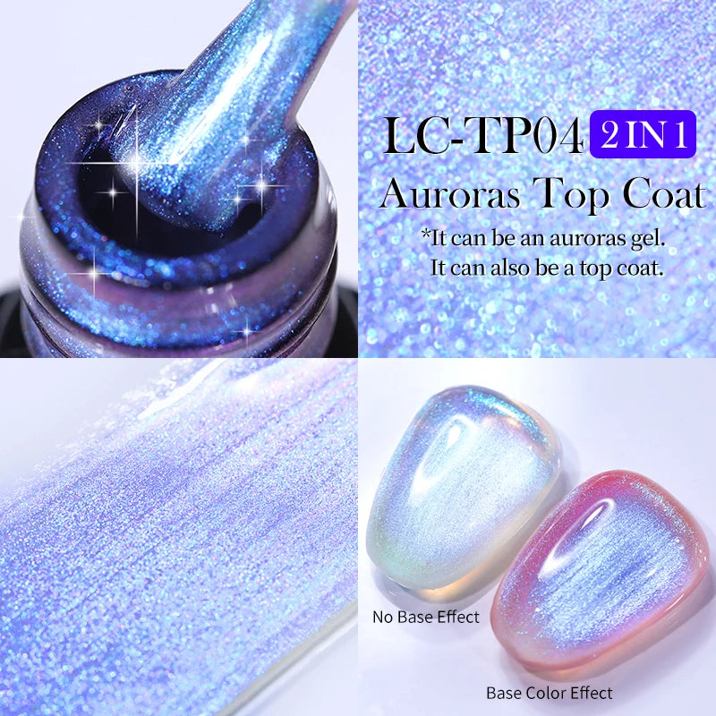 Lilycute Auroras Effect Gel Nail Polish Top Coat Summer Purple Spar Glitter Laser Semi Permanent Soak Off Nail Art Gel Varnish