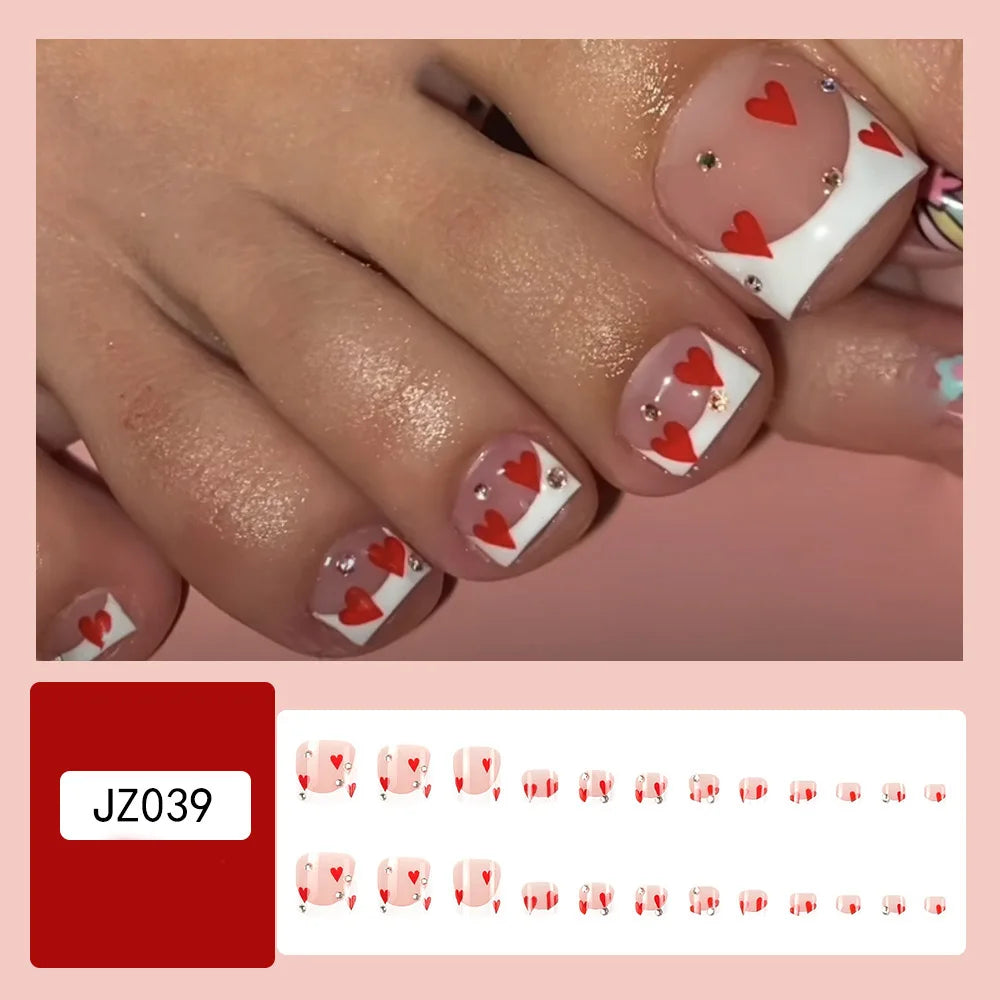 24pcs Gold Glitter Sequins False Toenails Fashion Blue Square Head Artificial Toe Nails Detachable Fake Toe Nails Full Cover