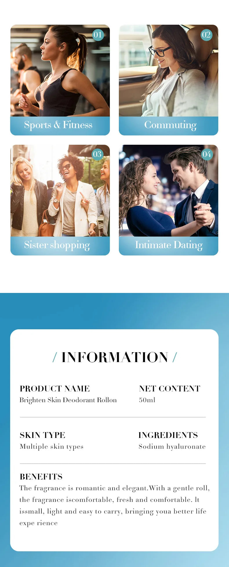 SADOER Deodorizing Body Lotion Roll-On Bead Deodorize Armpits Refreshing Body Skin Brightening Underarm Anti Sweating Odor Cream