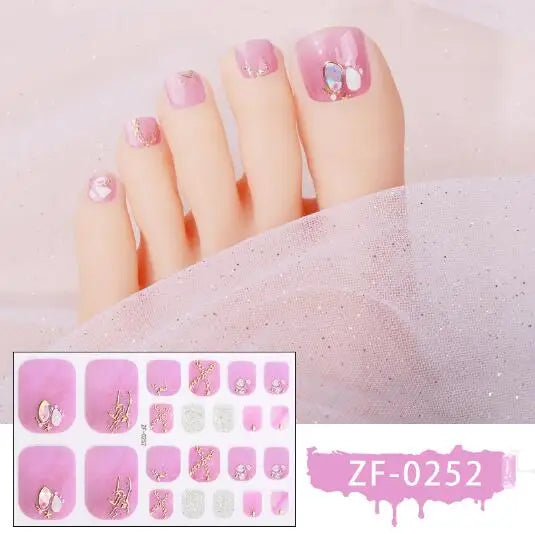 New Toe Nail Stickers Press On Full Cover Foot Nail Wraps Summer Holiday Butterfly Love Dimonds Finished Toenail Patch Tips Art