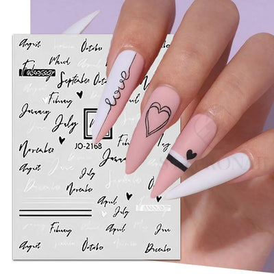 Black White Line Flower 3D Nail Sticker Nail Art Supplies Bronzing Geometric Pattern Sticker Nail Decals Nail Parts Manicure