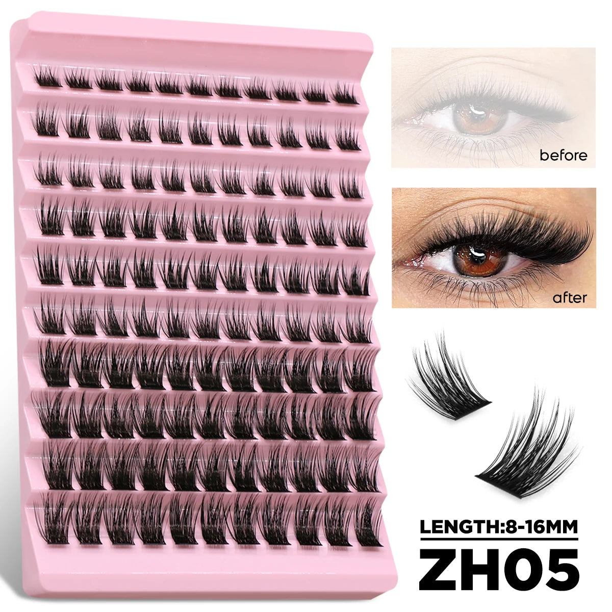 Lash Clusters Set DIY Eyelash Extension Kit Individual False Eyelashes Lash Clusters Bond and Seal and Lash Applicato Makeup