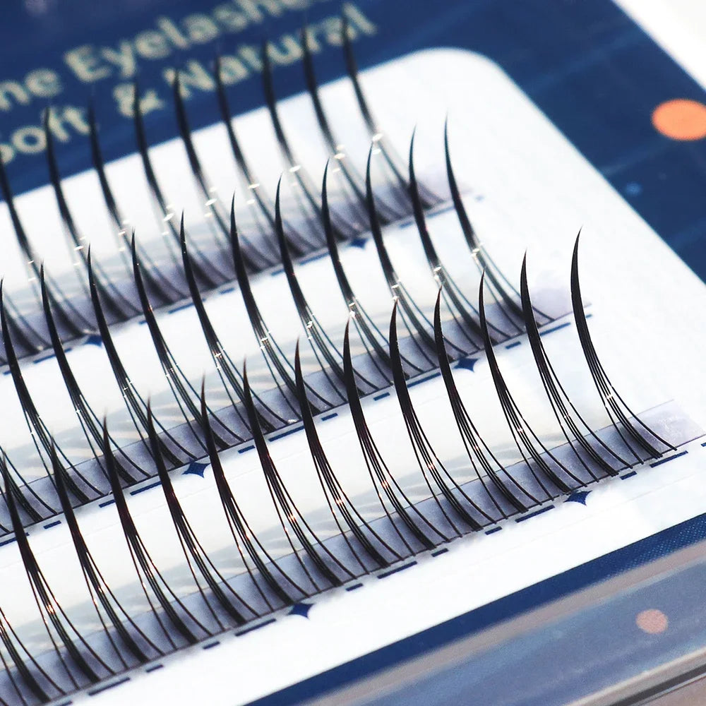 GLAMLASH A/M Natural Cluster Fishtail Type Dovetail Eyelash Extension Premade Volume False Grafted Thick Spikes Lash Soft Makeup