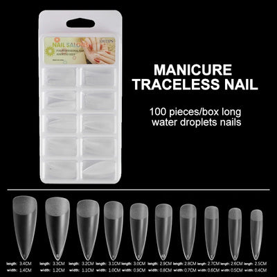 100pcs/Box Clear Seamless Acrylic Press on False Nails T-shaped Nails Water Drop Nails Tips for Extension Manicure Tools