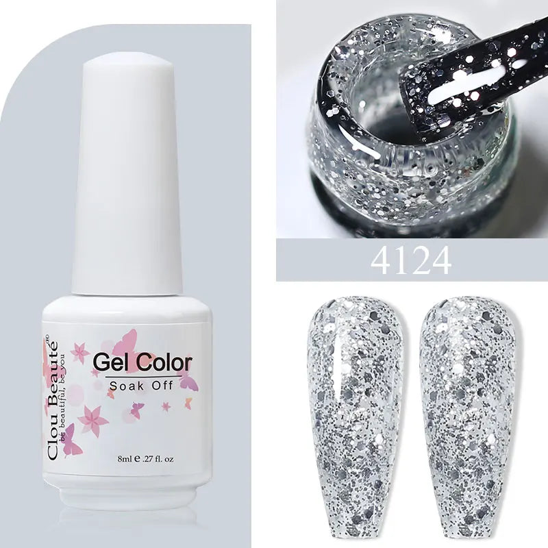 Clou Beaute 8ml Gel Polish Colorful Glitter UV Nail Gel Vernis Semi Permanent Glass Bottle Blue Green White Soak Off Gel Nail