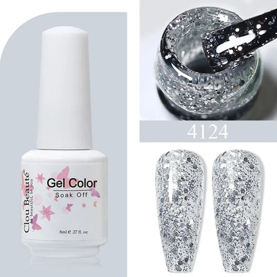 Clou Beaute 8ml Gel Polish Colorful Glitter UV Nail Gel Vernis Semi Permanent Glass Bottle Blue Green White Soak Off Gel Nail