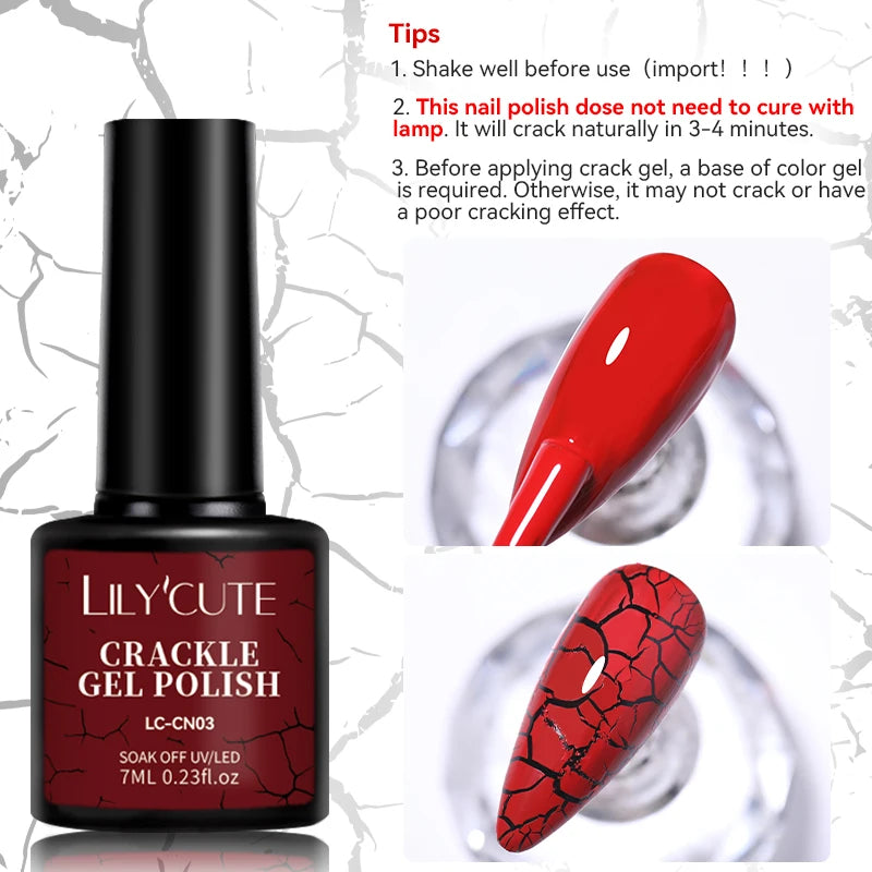 LILYCUTE 7ml Fluorescent Crackle Gel Nail Polish Summer Neon Red Green Vernis Semi Permanent UV Gel Nail Art Manicure For Nails