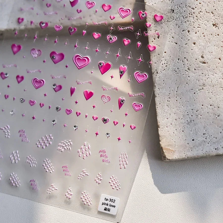 Cat's Eye 5D Gradient European Love Heart Gem Wing Crystal Geometric Colorful Self Adhesive Nail Art Stickers Manicure Decals