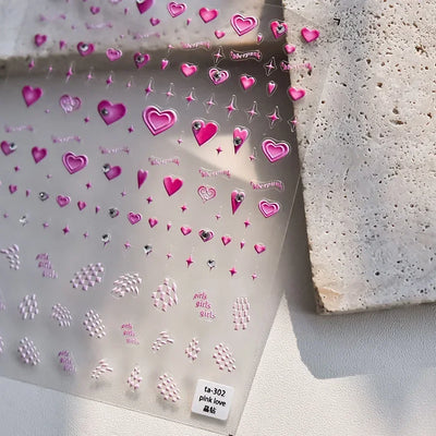 Cat's Eye 5D Gradient European Love Heart Gem Wing Crystal Geometric Colorful Self Adhesive Nail Art Stickers Manicure Decals