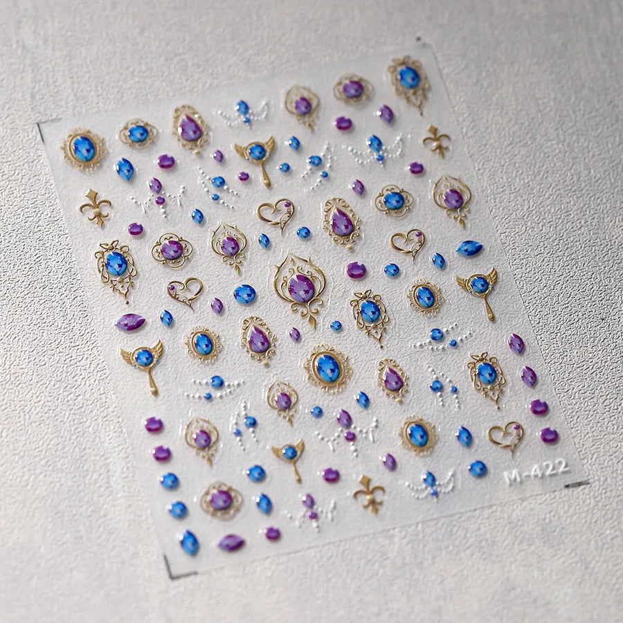 Cat's Eye 5D Gradient European Love Heart Gem Wing Crystal Geometric Colorful Self Adhesive Nail Art Stickers Manicure Decals