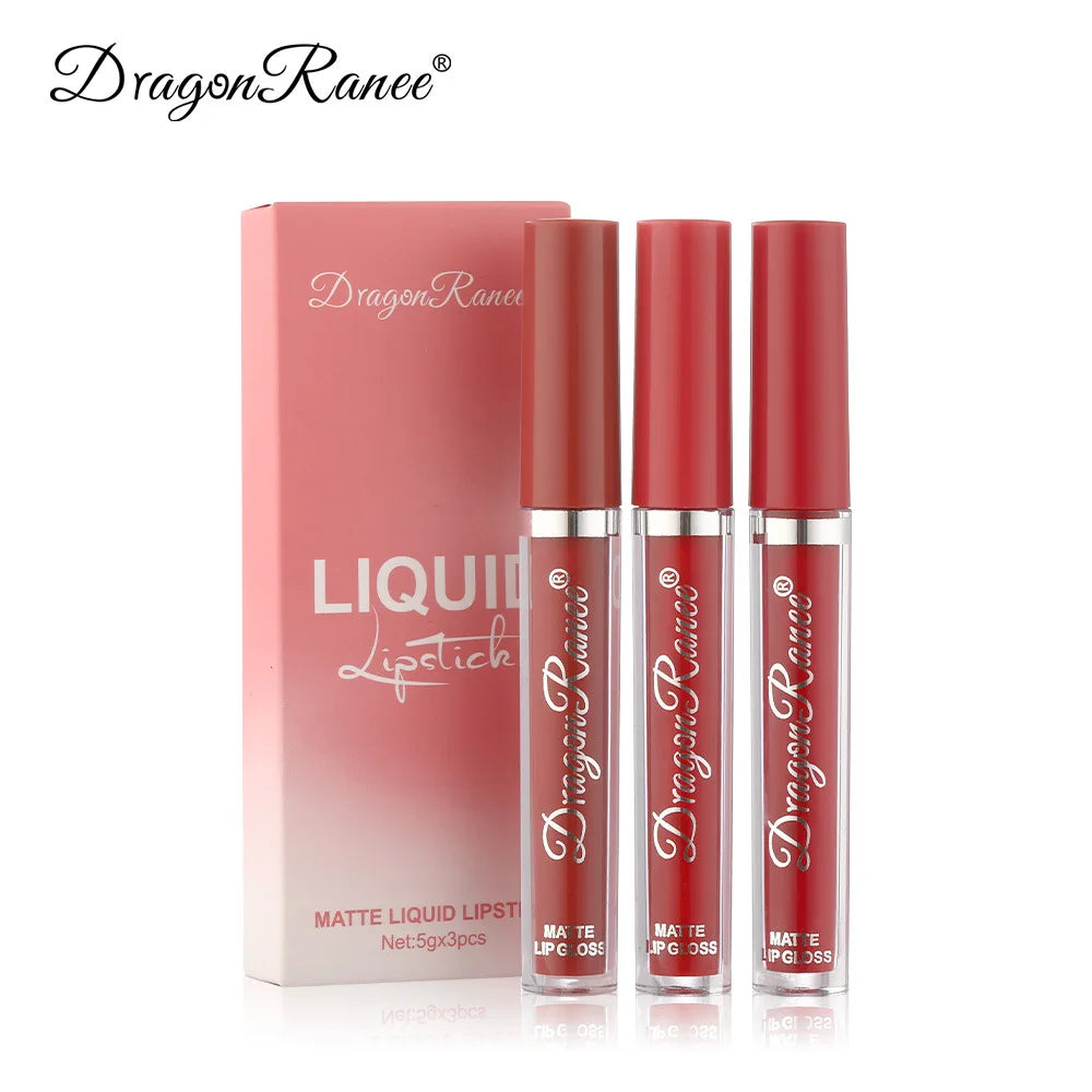 Dragon Ranee 3pcs/set Lip Glaze Velvet Matte Non-Stick Liquid Lipstick Lasting lipgloss