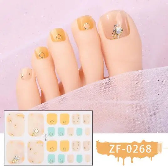 New Toe Nail Stickers Press On Full Cover Foot Nail Wraps Summer Holiday Butterfly Love Dimonds Finished Toenail Patch Tips Art