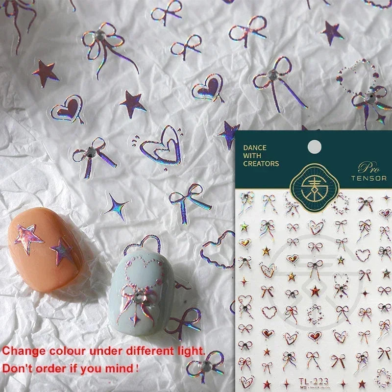 Cat's Eye 5D Gradient European Love Heart Gem Wing Crystal Geometric Colorful Self Adhesive Nail Art Stickers Manicure Decals