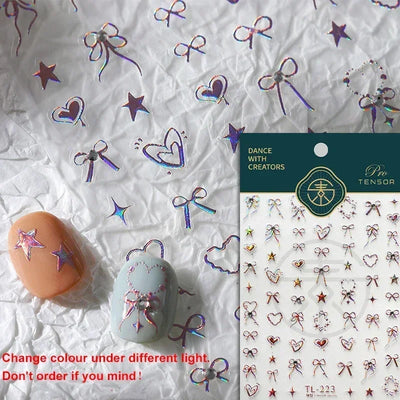 Cat's Eye 5D Gradient European Love Heart Gem Wing Crystal Geometric Colorful Self Adhesive Nail Art Stickers Manicure Decals