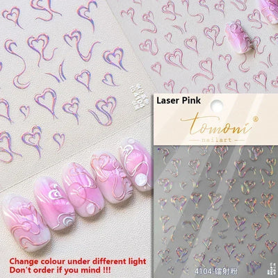Cat's Eye 5D Gradient European Love Heart Gem Wing Crystal Geometric Colorful Self Adhesive Nail Art Stickers Manicure Decals