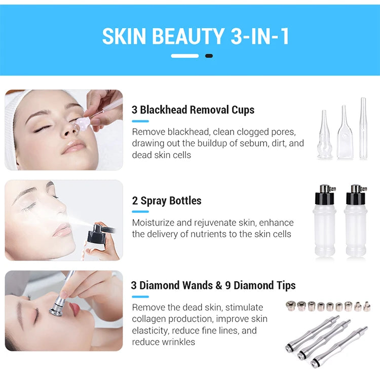 3 IN 1 Diamond Microdermabrasion hydra diamond Beauty Machine Water Spray Suction Blackhead Exfoliation Face Peeling Skin Tools