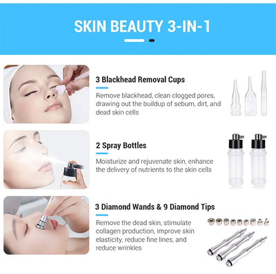 3 IN 1 Diamond Microdermabrasion hydra diamond Beauty Machine Water Spray Suction Blackhead Exfoliation Face Peeling Skin Tools
