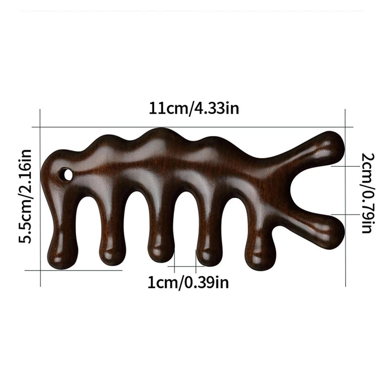 Sandalwood Head Meridian Massage Comb with Five Teeth Antistatic Massager Acupuncture Therapy Blood Circulation Wooden Combs