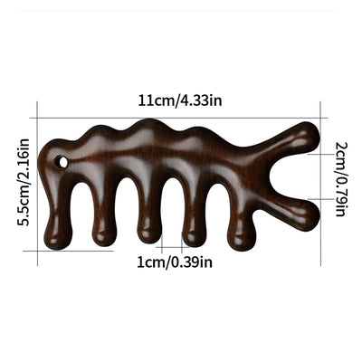 Sandalwood Head Meridian Massage Comb with Five Teeth Antistatic Massager Acupuncture Therapy Blood Circulation Wooden Combs