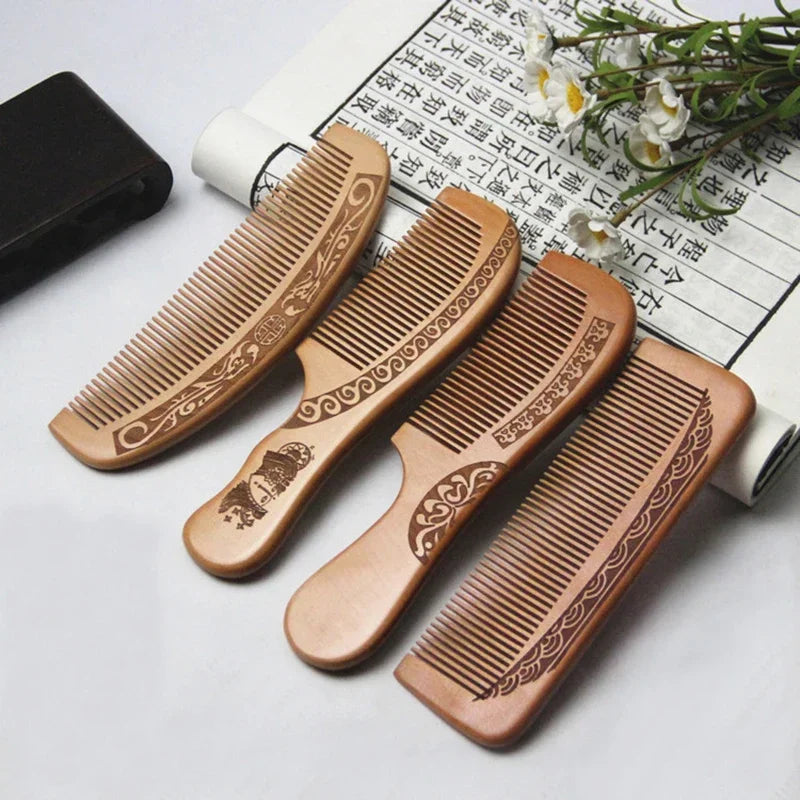 1Pcs Peach Wood Comb Flower Painted Anti-Static Natural Head Massage Comb Handmade Wooden Hair Comb Hair Styling Tools For Gift