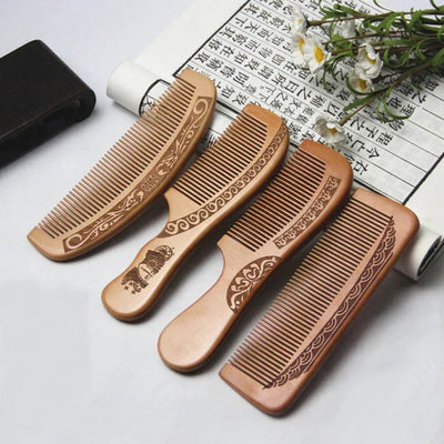 1Pcs Peach Wood Comb Flower Painted Anti-Static Natural Head Massage Comb Handmade Wooden Hair Comb Hair Styling Tools For Gift