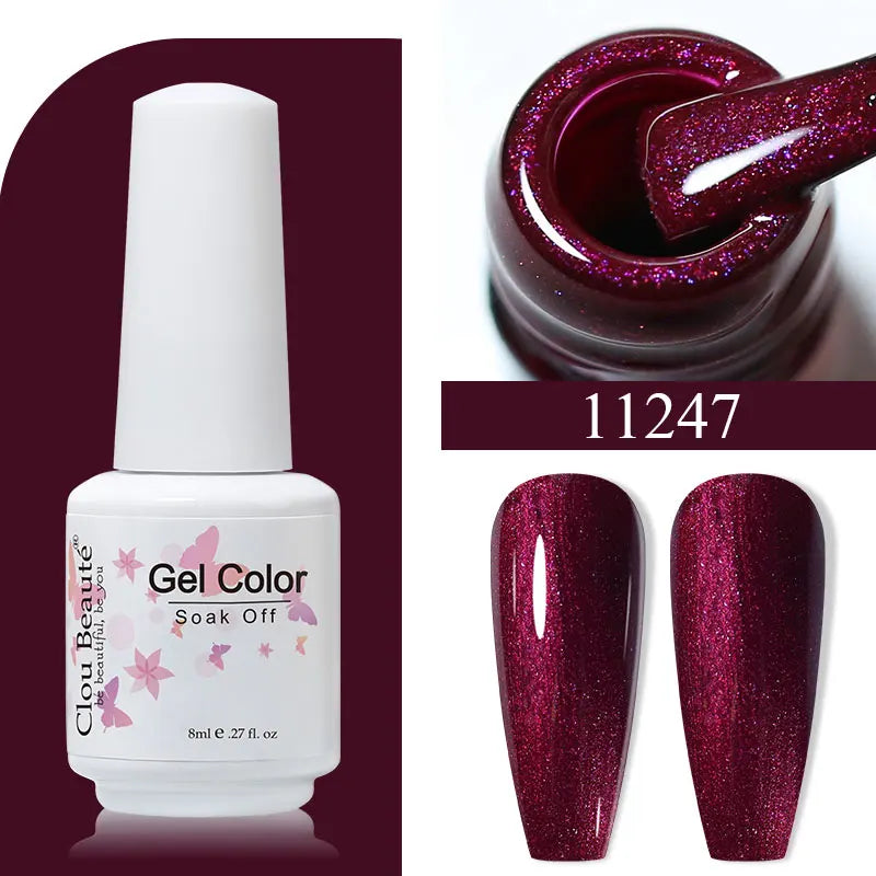 Clou Beaute 8ml Gel Polish Colorful Glitter UV Nail Gel Vernis Semi Permanent Glass Bottle Blue Green White Soak Off Gel Nail