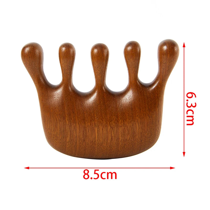Sandalwood Head Meridian Massage Comb with Five Teeth Antistatic Massager Acupuncture Therapy Blood Circulation Wooden Combs