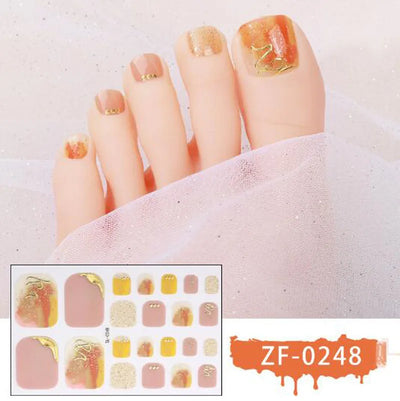 New Toe Nail Stickers Press On Full Cover Foot Nail Wraps Summer Holiday Butterfly Love Dimonds Finished Toenail Patch Tips Art