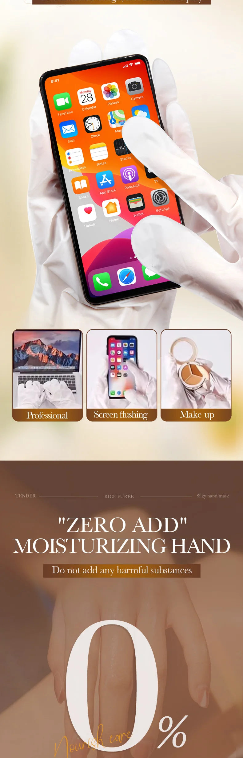 BIOAQUA Whte Rice Hand Mask Moisturizing Whitening Nourishing Anti-aging Hydrating Hand Gloves for Hands Skin Care Products