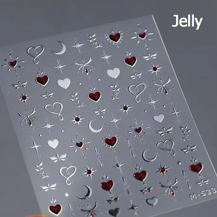 Cat's Eye 5D Gradient European Love Heart Gem Wing Crystal Geometric Colorful Self Adhesive Nail Art Stickers Manicure Decals