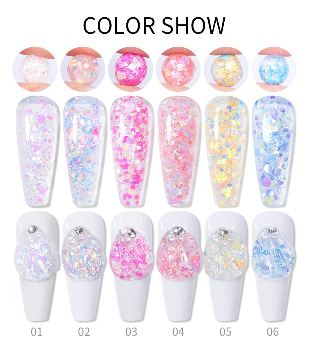 30g Dopamine Sequin Flexible 3D Gel Non Stick Hand Solid Extension Nail Gel Nude Pink White Extension Gel Rhinestone Glue Gel