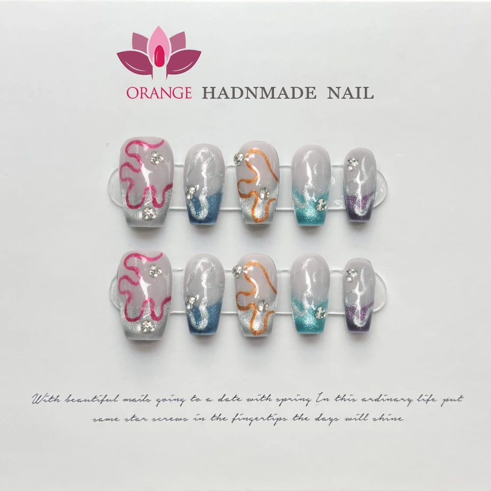 Handmade Press On Nails Medium Cool Reusable Decoration Fake Nails Full Cover Artificial Manicuree Wearable Orange Nail Store