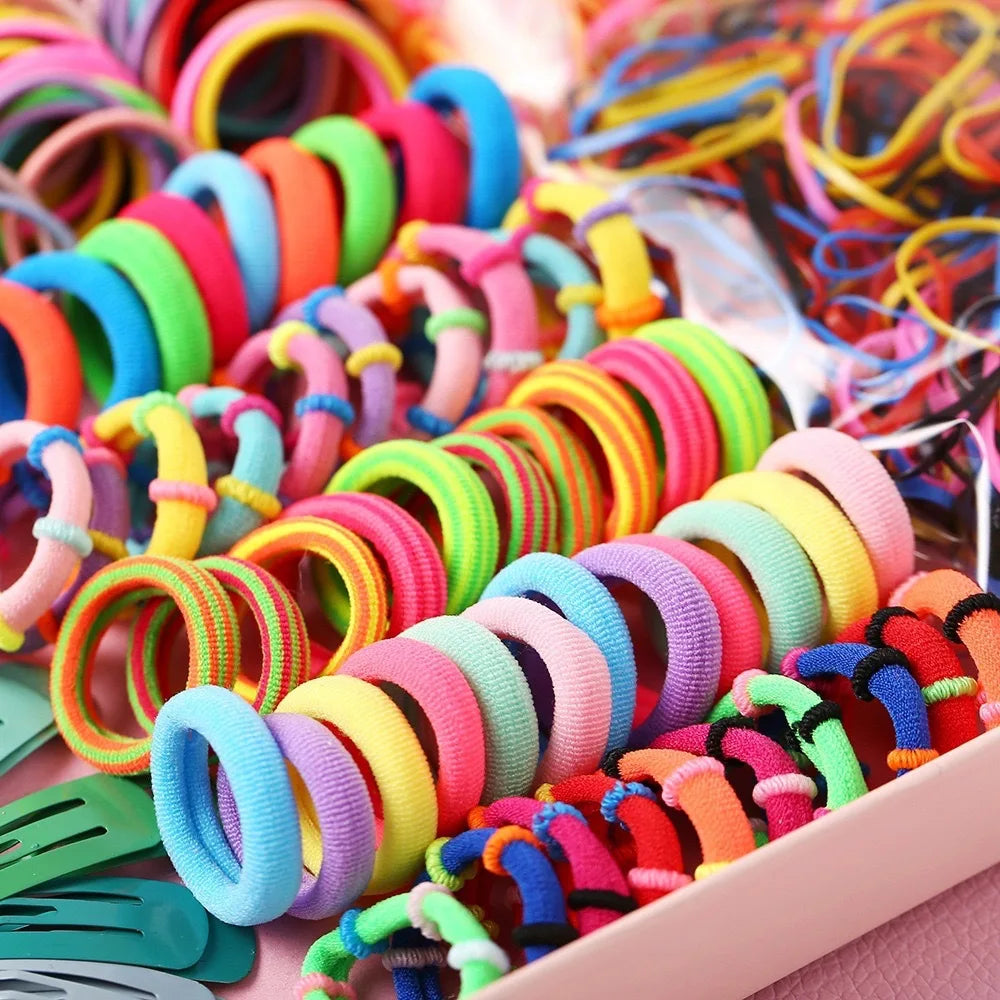 Girls Colorful Hair Bands Set Nylon Elastic Rubber Band Satin Scrunchies Children Ponytail Holder Kids Hair Accessories