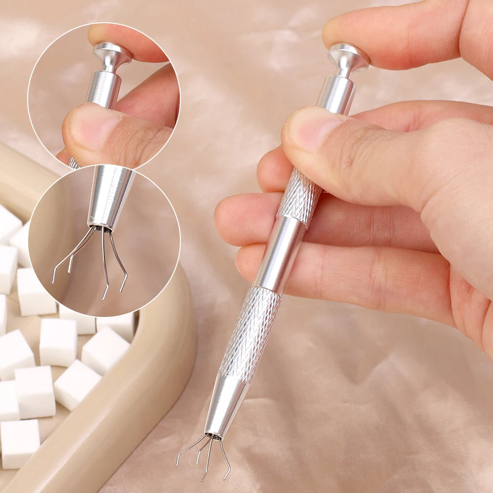 Mini Square Nail Art Sponge 4 Claws Metal Grabber Pen Nail Sponge Manicure Tools Gradient Brush Glitter Powder Dotting Pen