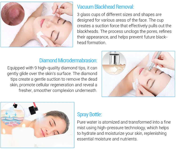 3 IN 1 Diamond Microdermabrasion hydra diamond Beauty Machine Water Spray Suction Blackhead Exfoliation Face Peeling Skin Tools