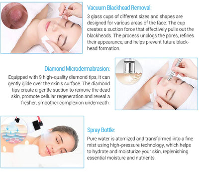 3 IN 1 Diamond Microdermabrasion hydra diamond Beauty Machine Water Spray Suction Blackhead Exfoliation Face Peeling Skin Tools