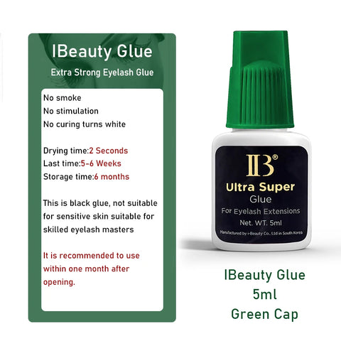 Korea Original IB Ultra Super Glue for Eyelash Extensions 5ml IB Green Cap Glue with Seal Bag False Lash Adhesive Private Label
