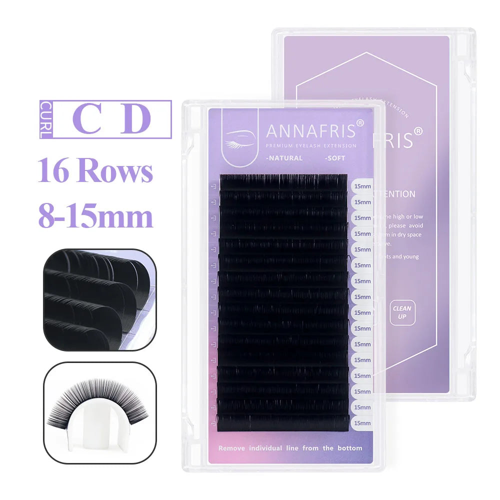 ANNAFRIS 8-25mm Mixed Length Individual Mink Eyelash Extension Supplies Natural Matte Black Soft Russian Volume Lashes Maquiagem