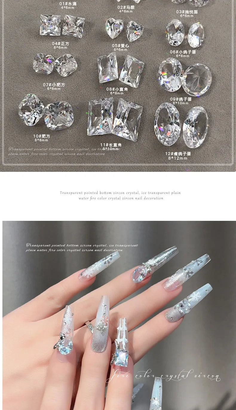 10-20PCS Super Sparkle Clear Translucent Zircon Nake Pointed Diamonds Nail Art Rhinestones Decorations Manicure Ornaments