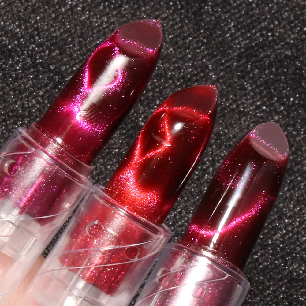 Moisturizing Cat Eye Lipstick Mirror Glitter Metallic Lipstick Diamond Pink Pearl Sparkling Lip Gloss Color Changing Lips Makeup