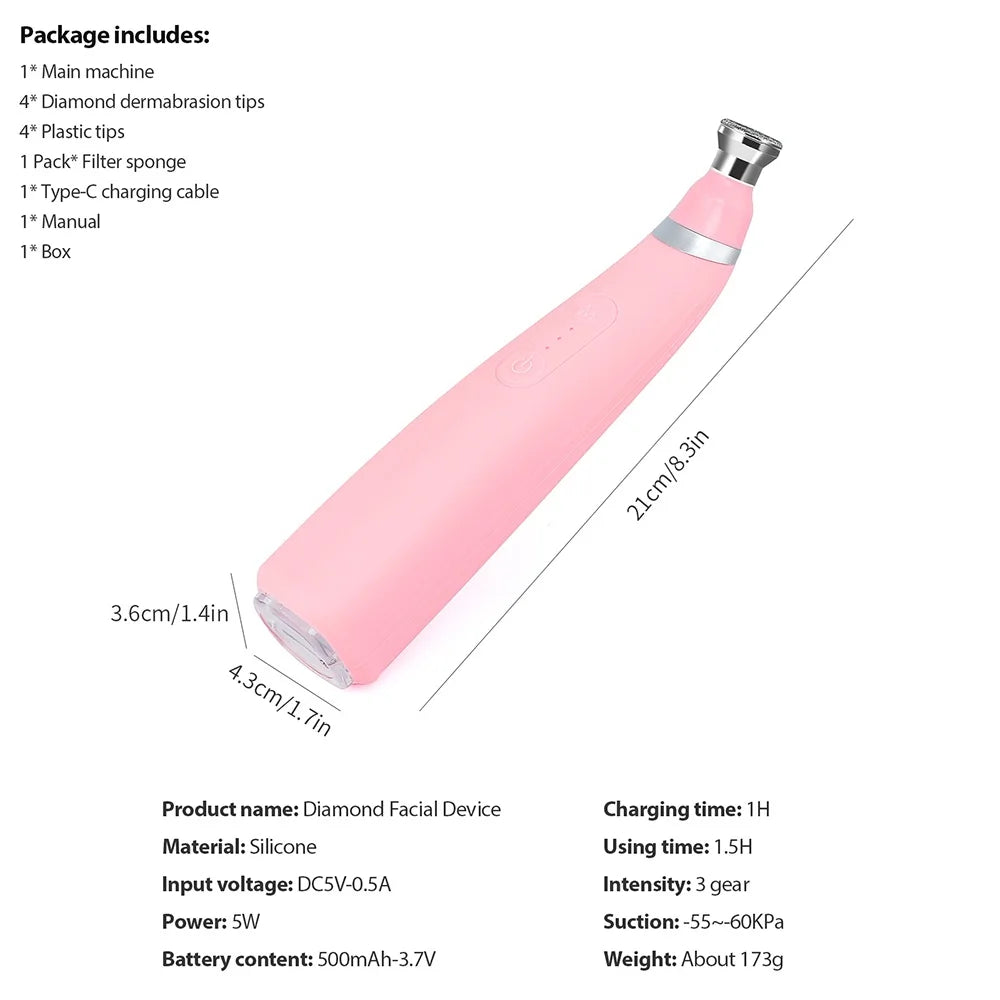 Diamond Microdermabrasion Machine Facial Vacuum Blackhead Removal Skin Toning Anti Aging Home Facial Peeling Beauty Device SPA