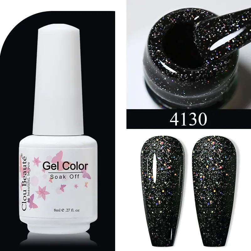 Clou Beaute 8ml Gel Polish Colorful Glitter UV Nail Gel Vernis Semi Permanent Glass Bottle Blue Green White Soak Off Gel Nail