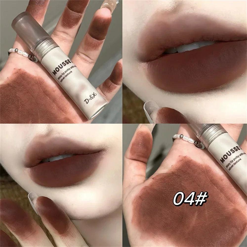 Gothic Matte Black Lipstick Waterproof Mousse Lip Mud Nude Brown Lipstick Moisturize Silky Gloss Makeup Non-stick Lips Tint