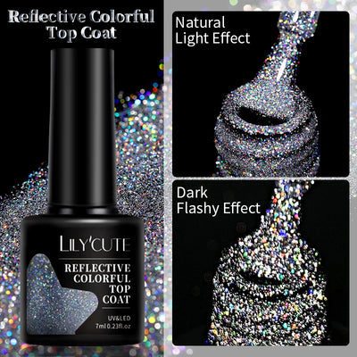 Lilycute Auroras Effect Gel Nail Polish Top Coat Summer Purple Spar Glitter Laser Semi Permanent Soak Off Nail Art Gel Varnish