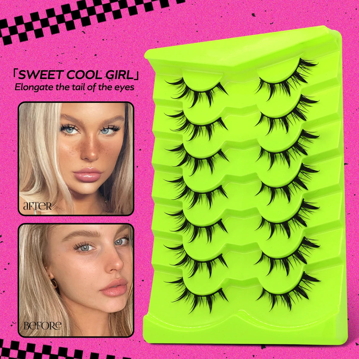 GROINNEYA Cat Eye Lashes Natural long Manga Lashes Faux Mink Eyelashes Winged End Eye Elongated Eyelashes Fake Lashes Soft