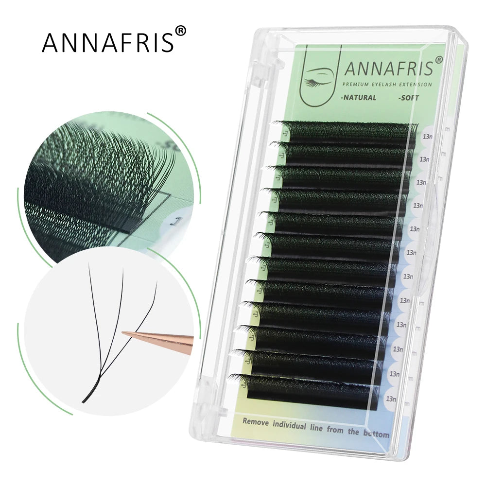 ANNAFRIS 8-25mm Mixed Length Individual Mink Eyelash Extension Supplies Natural Matte Black Soft Russian Volume Lashes Maquiagem