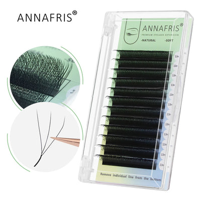 ANNAFRIS 8-25mm Mixed Length Individual Mink Eyelash Extension Supplies Natural Matte Black Soft Russian Volume Lashes Maquiagem