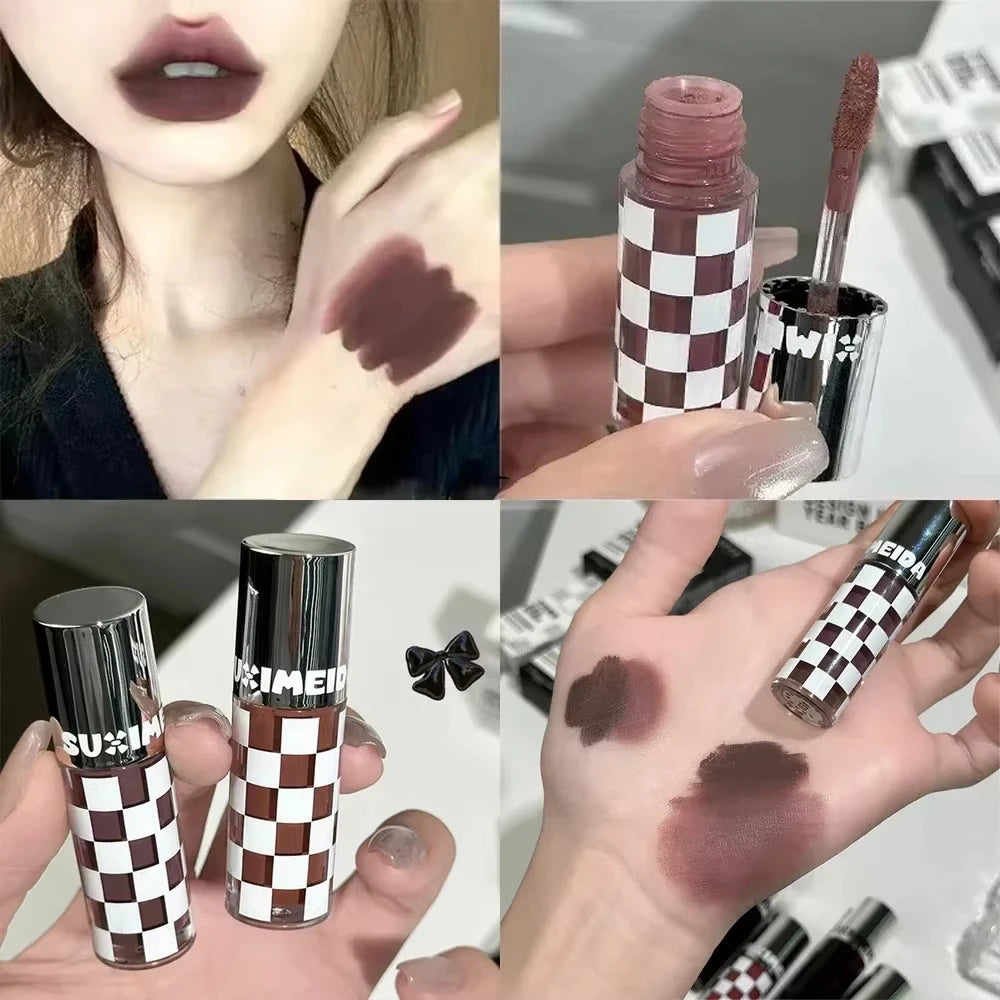 6 Color Punk Dark Red Lip Gloss Matte Lipstick Lasting Waterproof Smoky Dark Nude Purple Durable Natural Lip Tint Korea Makeup